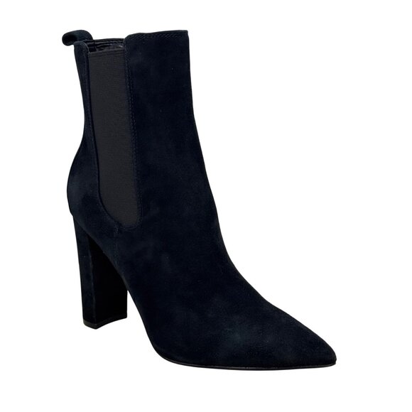 Marc Fisher Black Suede Leather Garliss Point Toe Mid Calf Bootie Heel Sz 7 NEW - Picture 1 of 12